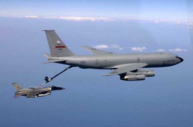 Britain - If Scotland leaves Britain, it needs the ability to refuel its military aircraft. A KC-135 Stratotanker refuels an F-16 Fighting Falcon. (U.S. Air Force photo by Tech. Sgt. Mike Buytas)