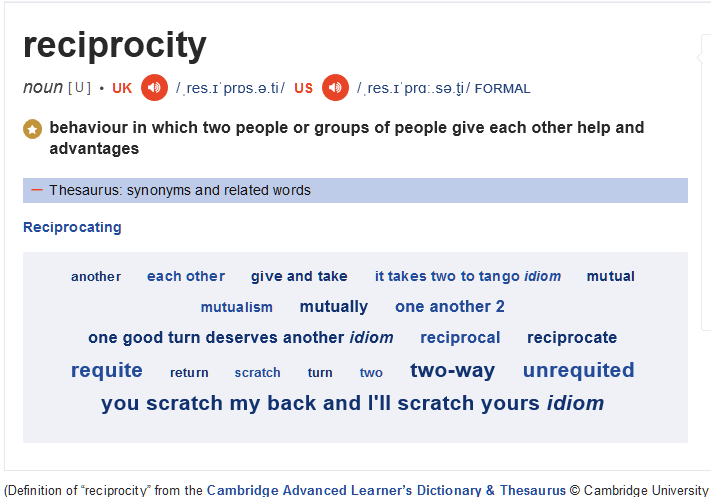 UK and EU -- RECIPROCITY definition by Cambridge University Press